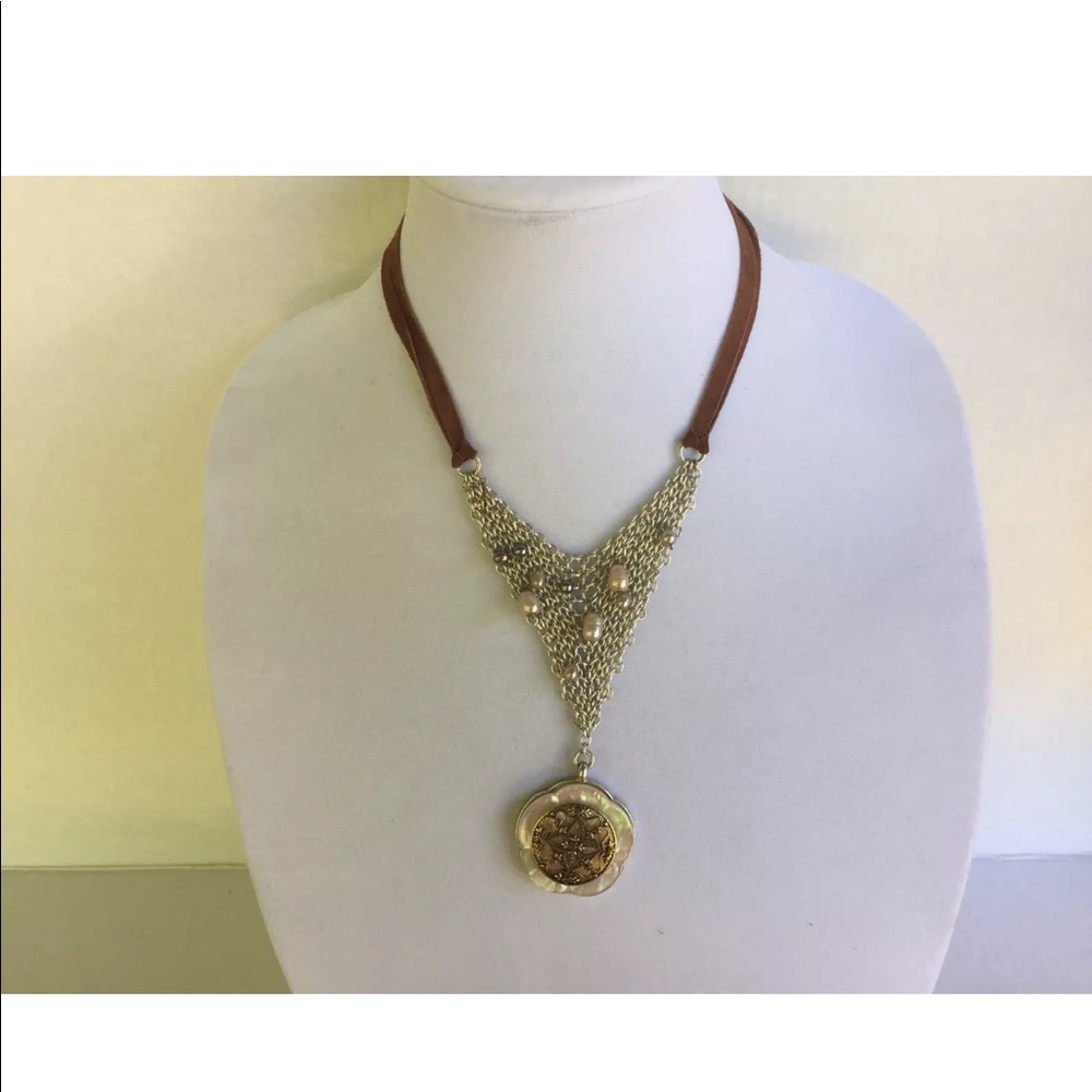 KENNETH COLE NECKLACE Beaded silver‎ tone leather